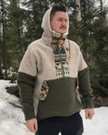 Half- Zip Hoodie kokt ull *ljusgrå - olivgrön* extratjokt ull