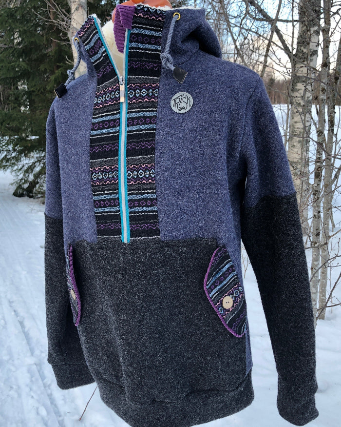 Half- Zip Hoodie kokt Ull * mörkblå antracit *