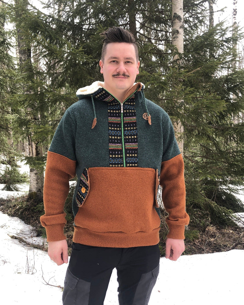 Half- Zip i kokt ull * mörkgrön ochre *