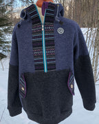 Half- Zip Hoodie kokt Ull * mörkblå antracit *